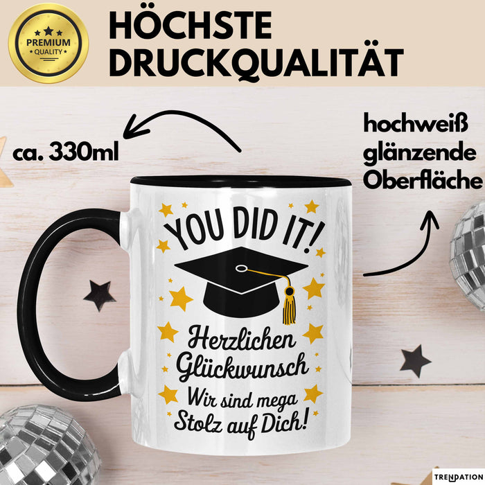 Schüler Abschluss Tasse Geschenk Lustige Geschenkidee Spruch Herzlichen Glückwünsche Trendation