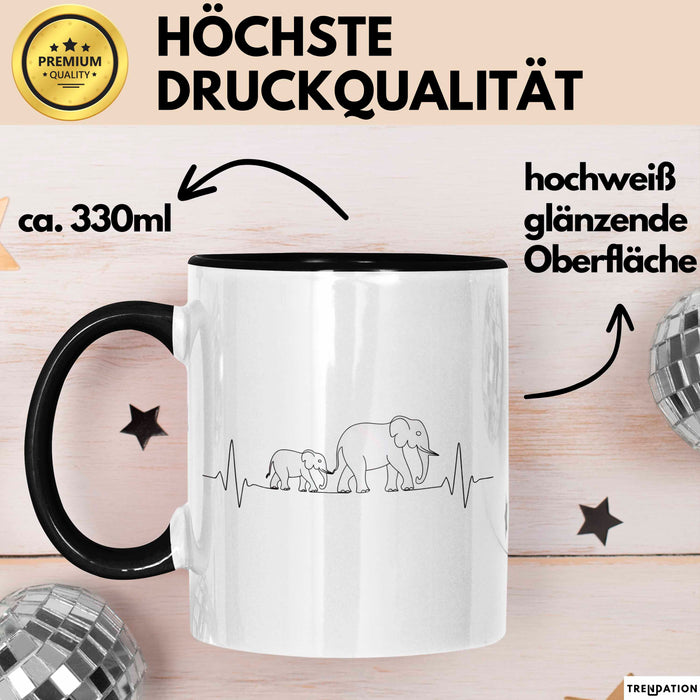 Elefant Tier Tasse Geschenk Lustige Geschenkidee Spruch Elefanten Herzschlag Schwarz Trendation