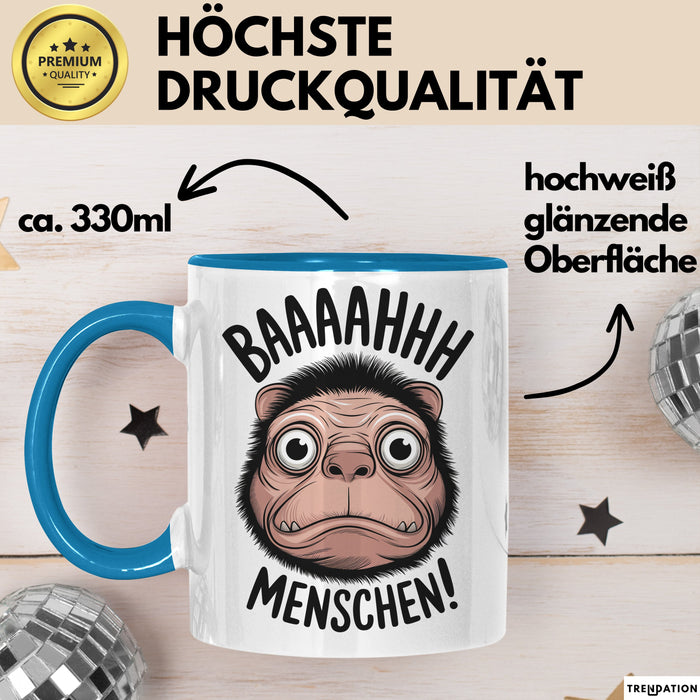 Antisozial Tasse Geschenk Baaahhh Menschen Geschenkidee Lustig Sarkasmus Blau Trendation