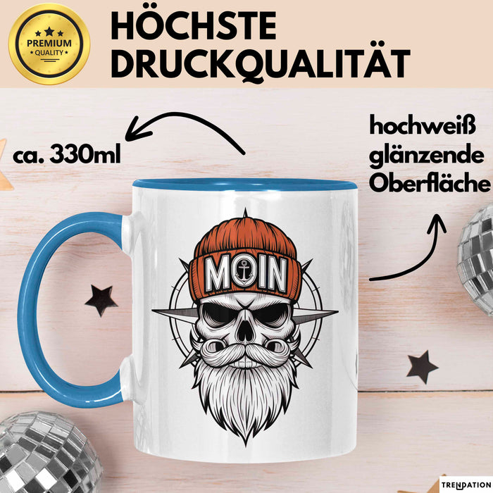 Nautischer Totenkopf Seemann Tasse Geschenk Lustige Geschenkidee Spruch Moin Blau Trendation