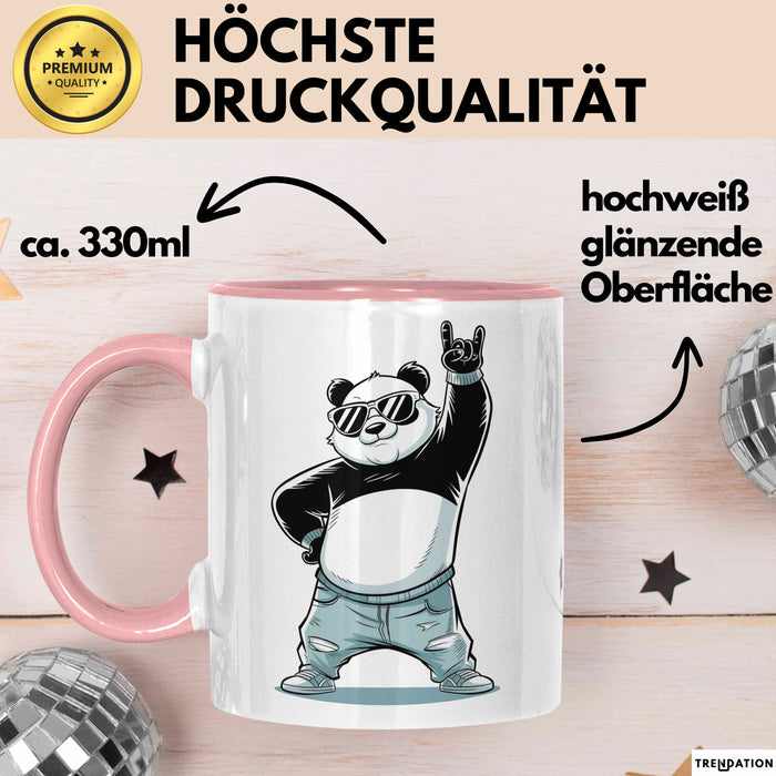 Panda Rock Musikliebhaber Musiker Tasse Geschenk Lustige Geschenkidee Spruch Rosa Trendation