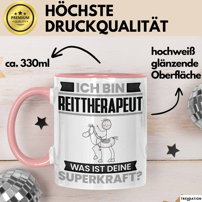 Reittherapeut Tasse Geschenk für Reittherapeut Geburtstag Lustiger Spruch Kaffee-Becher Was Ist Deine Superkraft Rosa Trendation