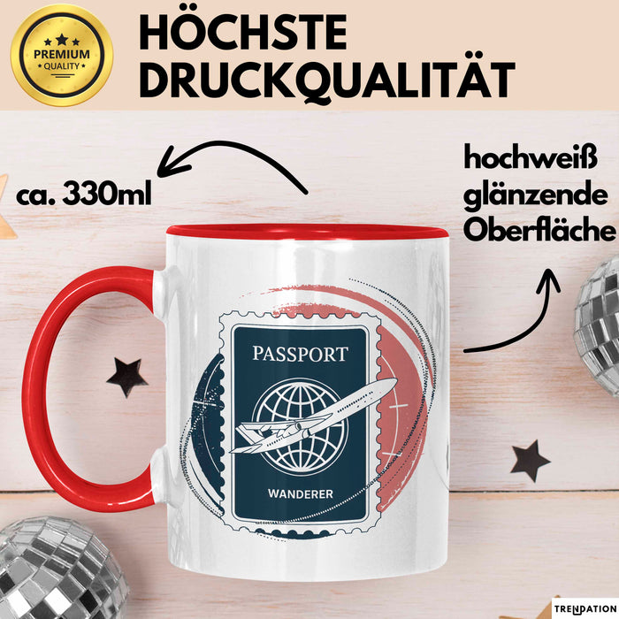 Weltenbummler Tasse Geschenkidee für Reisesüchtige Rot Trendation