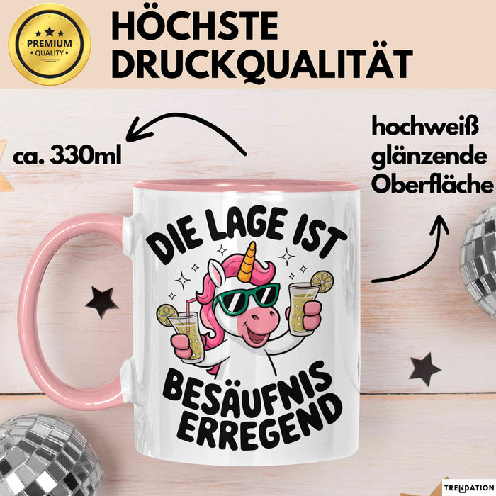 Einhorn Trinken Liebhaber Sarkasmus Tasse Becher Geschenk Lustige Geschenkidee Spruch Die Lage Ist Besäufniserregend Rosa Trendation