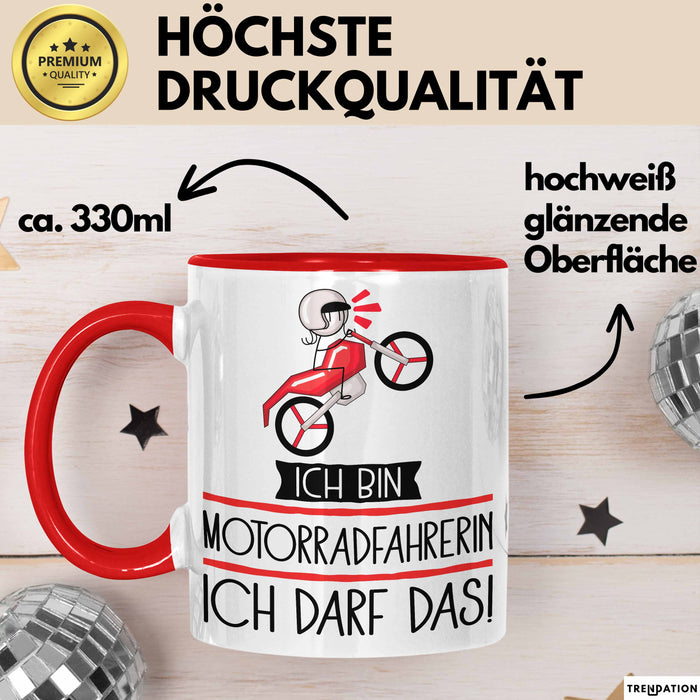 Geschenk für Motorradfahrerin Tasse Lustige Geschenkidee Geburtstag Ich Bin Motorradfahrerin Ich Darf Das Rot Trendation