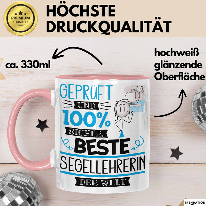 Beste Segellehrerin Der Welt Tasse Geschenk für Eine Segellehrerin Geprüft Und Sicher Geschenkidee Geburtstag Weihnachten Rosa Trendation