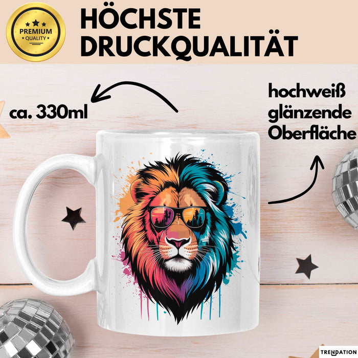 Löwe Mit Sonnenbrille Tasse Geschenk Lustige Geschenkidee Spruch Weiß Trendation