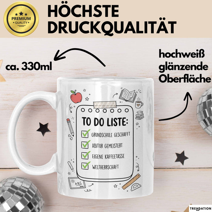 Schüler Abschluss Tasse Geschenk Lustige Geschenkidee Spruch Grundschule Geschafft Abitur Gemeistert Weiß Trendation