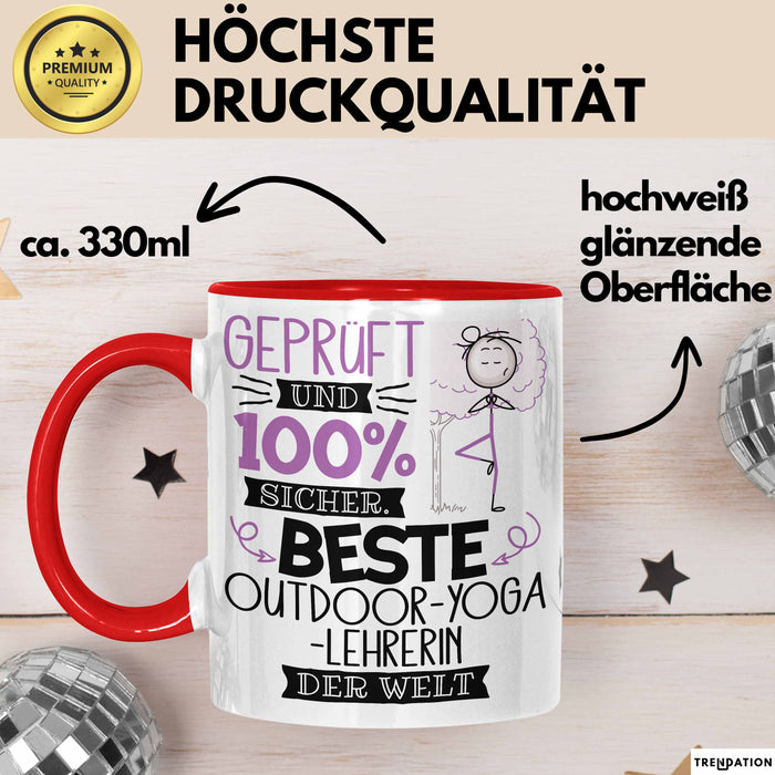 Beste Outdoor-Yoga-Lehrerin Der Welt Tasse Geschenk für Eine Outdoor-Yoga-Lehrerin Geprüft Und Sicher Geschenkidee Geburtstag Weihnachten Rot Trendation