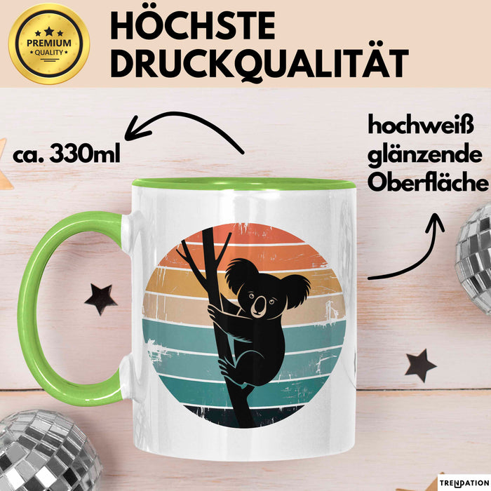 Retro Koala Tierliebhaber Tasse Geschenk Lustige Geschenkidee Spruch Grün Trendation