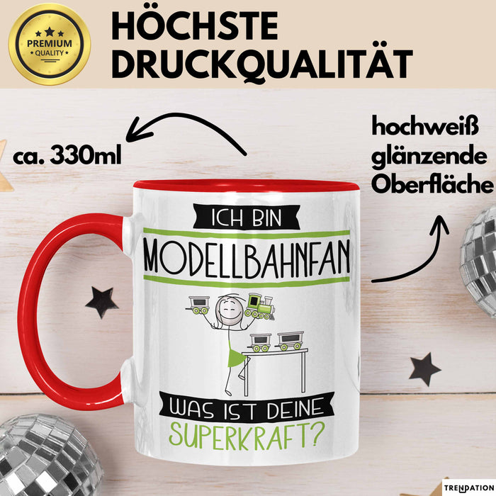 Modellbahnfan Geschenk Tasse Ich Bin Modellbahnfan Was Ist Deine Superkraft Geschenkidee Lustig Geburtstag Weihnachten Rot Trendation