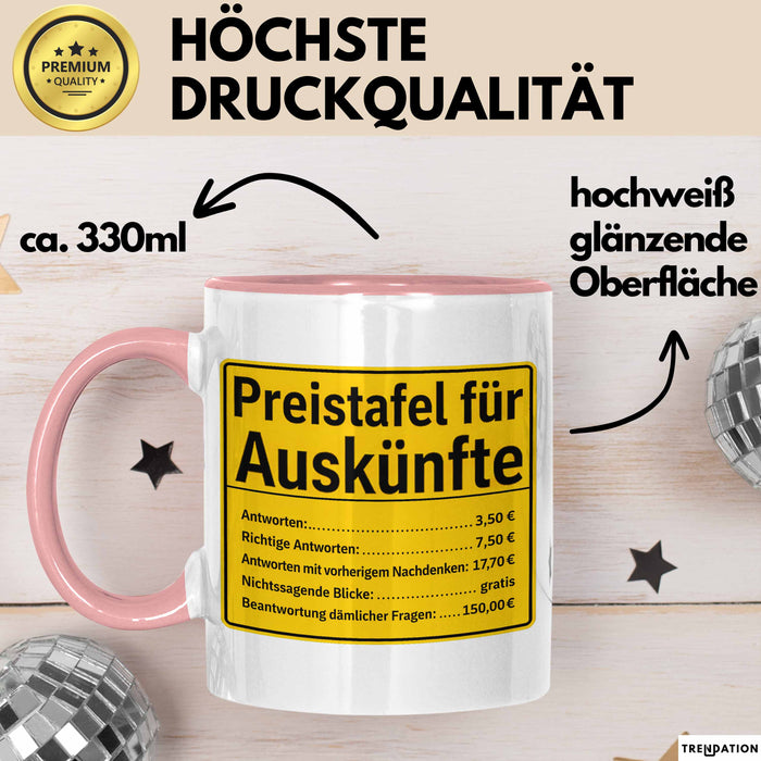 Büroarbeit Kollege Tasse Geschenk Lustige Geschenkidee Spruch Preistafel Für Auskünfte Rosa Trendation