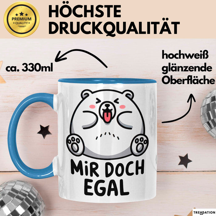 Sarkastischer Bär Tasse Geschenk Lustige Geschenkidee Spruch Mir Doch Egal Blau Trendation