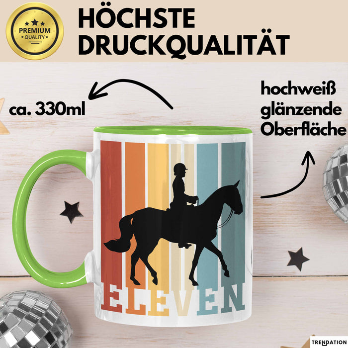 Tasse Geschenk Eleven Retro Pferd Spruch Lustiger Becher Grün Trendation
