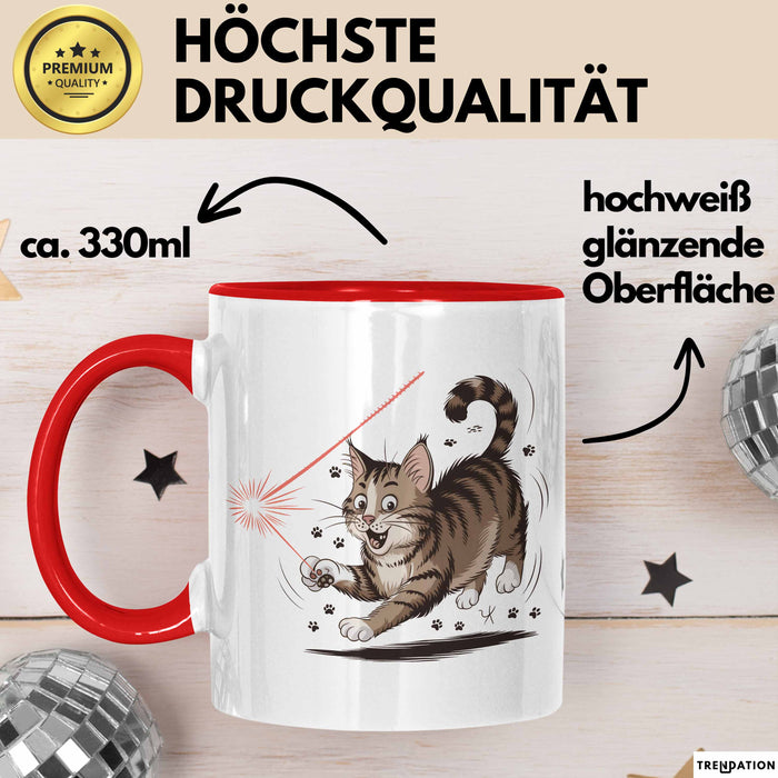 Katzenliebhaber Tasse Geschenkidee für Katzenfreunde Rot Trendation