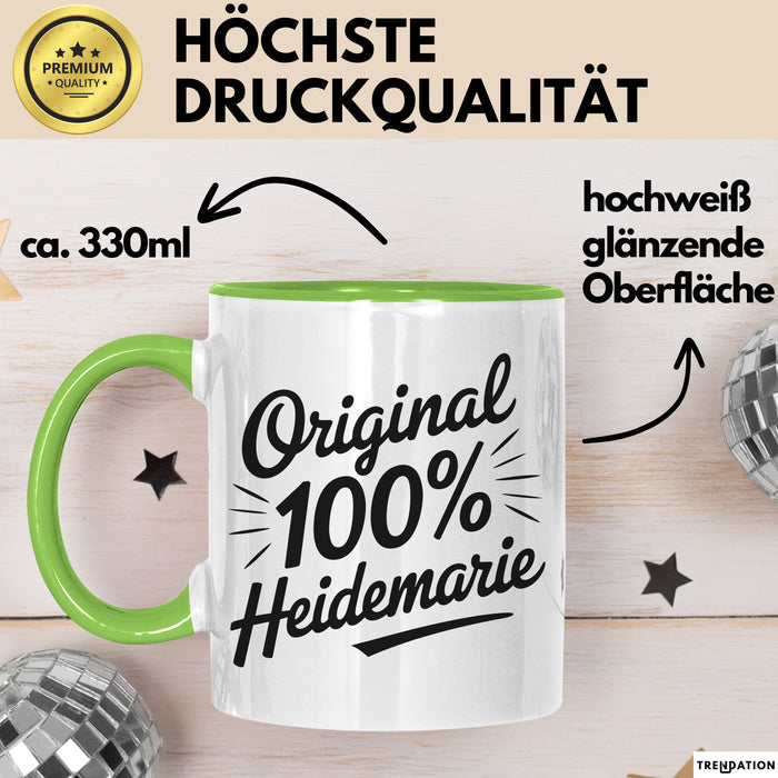 Heidemarie Tasse Geschenk Original 100% Heidemarie Geschenkidee Geburtstag Grün Trendation