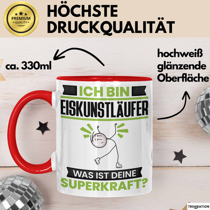 Eiskunstläufer Tasse Geschenk für Eiskunstläufer Geburtstag Lustiger Spruch Kaffee-Becher Was Ist Deine Superkraft Rot Trendation