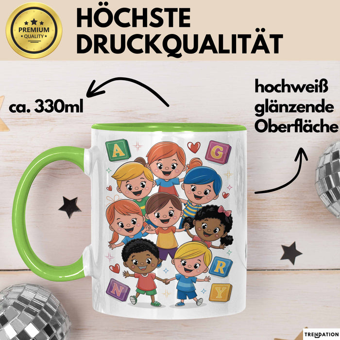 Kindergarten Lehrer Tasse Geschenk Lustige Geschenkidee Spruch Für Kleine Lernende Grün Trendation