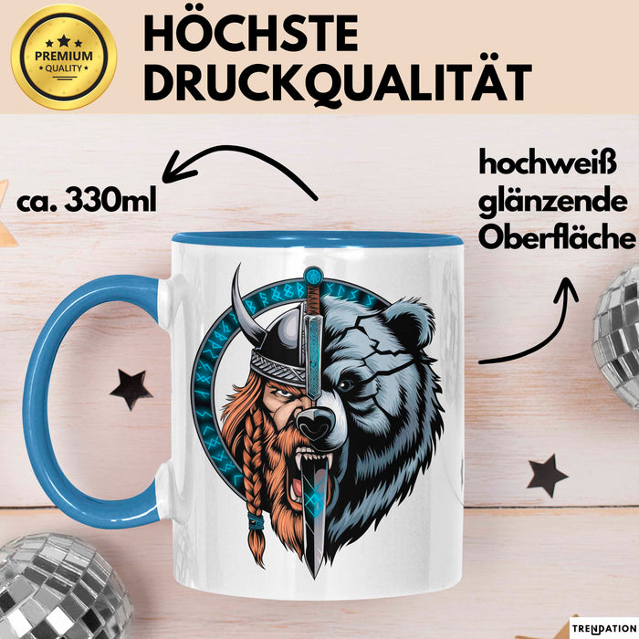 Nordischer Krieger Wikingerbär Tasse Geschenk Lustige Geschenkidee Spruch Blau Trendation