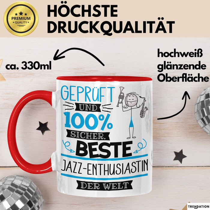 Beste Jazz-Enthusiastin Der Welt Tasse Geschenk für Eine Jazz-Enthusiastin Geprüft Und Sicher Geschenkidee Geburtstag Weihnachten Rot Trendation