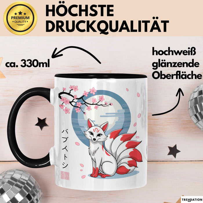 Fuchs Tierliebhaber Tasse Geschenk Lustige Geschenkidee Spruch Japanischer Kitsune Fuchs Schwarz Trendation