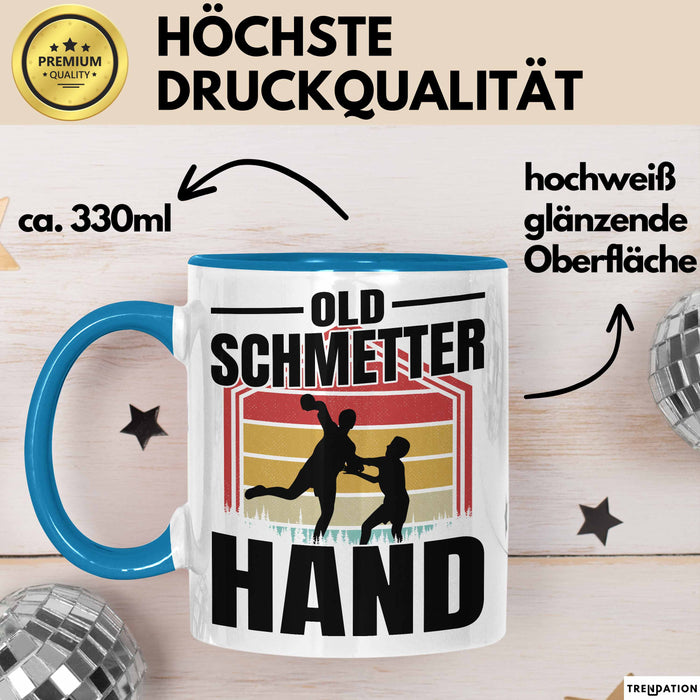 Handball Geschenk Tasse Geschenkidee Handball-Spieler Handballspielerin Mädchen Jungs Kaffee-Becher Old Schmetterhand Blau Trendation