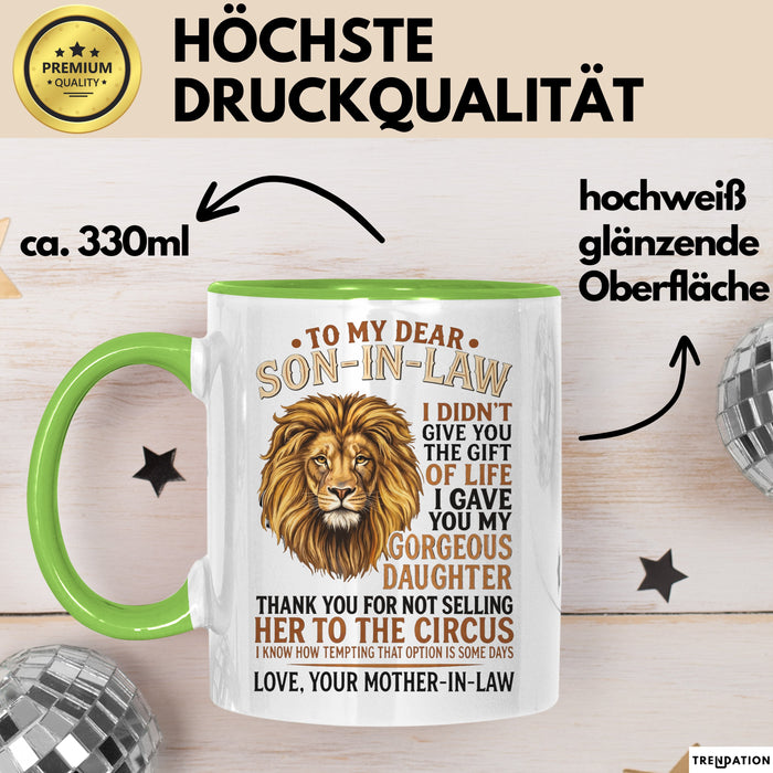 Schwiegersohn Tasse Geschenk To My Dear Son In Law Geschenkidee Schwiegermutter Grün Trendation