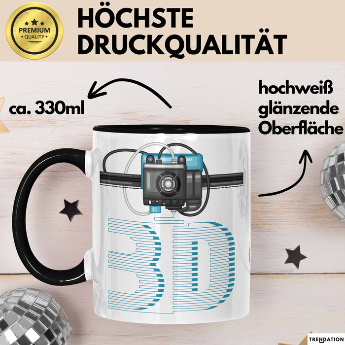 3D Drucker Tasse mit Grafik lustige Geschenkidee für Technikliebhaber Schwarz Trendation