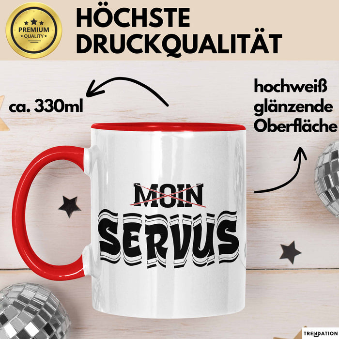 München Servus Tasse Geschenk Heimat Münchener Geschenkidee Kaffee-Becher Bayern Servus Rot Trendation