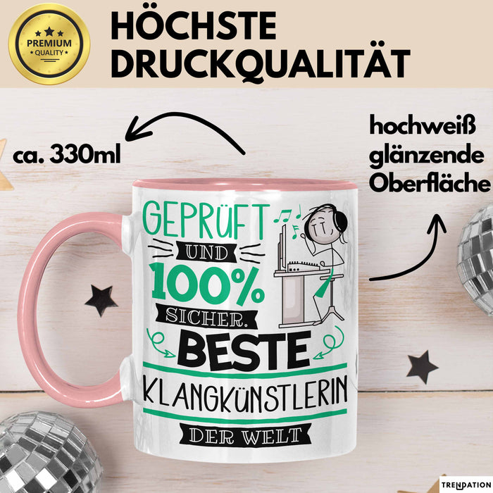 Beste Klangkünstlerin Der Welt Tasse Geschenk für Eine Klangkünstlerin Geprüft Und Sicher Geschenkidee Geburtstag Weihnachten Rosa Trendation