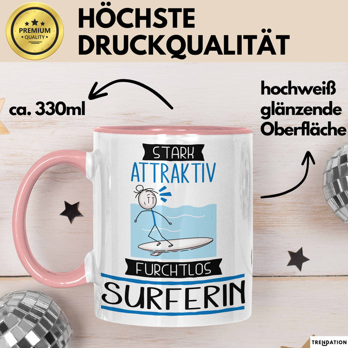 Surferin Tasse Geschenk Becher Stark Attraktiv Furchtlos Surferin Lustige Geschenkidee Rosa Trendation