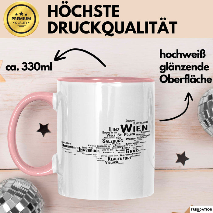 Österreich Karte Wien Wienerisch Tasse Geschenk Lustige Geschenkidee Spruch Rosa Trendation