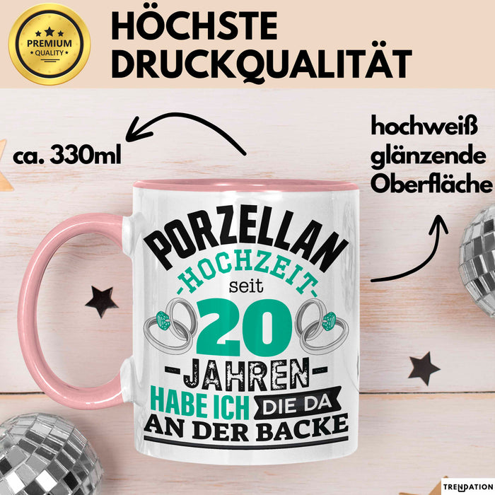 Pozellanhochzeit Tasse Geschenk Dornenhochzeit Geschenkidee Ehemann Ehefrau 20 Jahre Becher Rosa Trendation