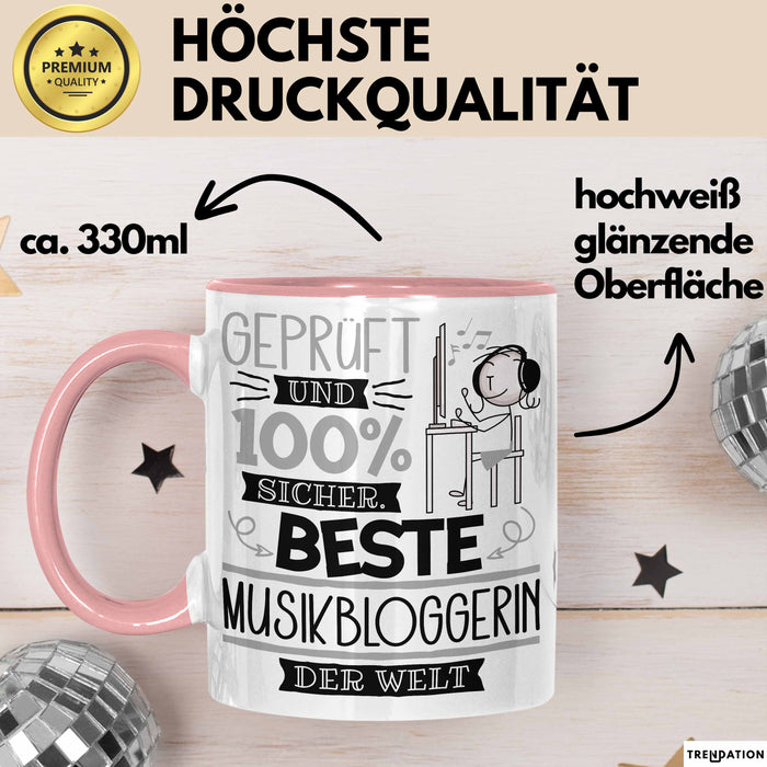 Beste Musikbloggerin Der Welt Tasse Geschenk für Eine Musikbloggerin Geprüft Und Sicher Geschenkidee Geburtstag Weihnachten Rosa Trendation