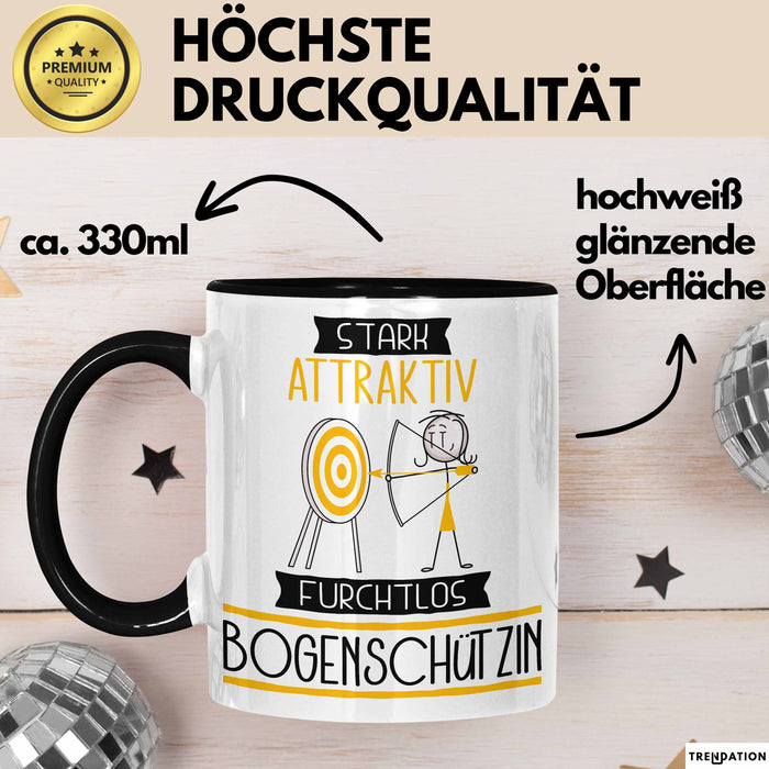 Bogenschützin Tasse Geschenk Becher Stark Attraktiv Furchtlos Bogenschützin Lustige Geschenkidee Schwarz Trendation