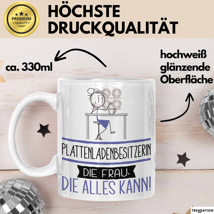 Plattenladenbesitzerin Geschenk Tasse Becher Die Frau Die Allen Kann Geschenkidee für eine Plattenladenbesitzerin Lustig Weiß Trendation