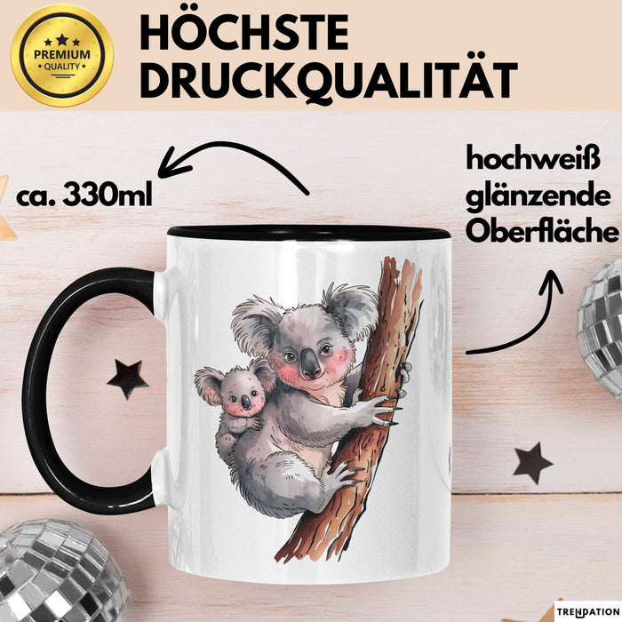 Koala Tierliebhaber Tasse Geschenk Lustige Geschenkidee Spruch Schwarz Trendation