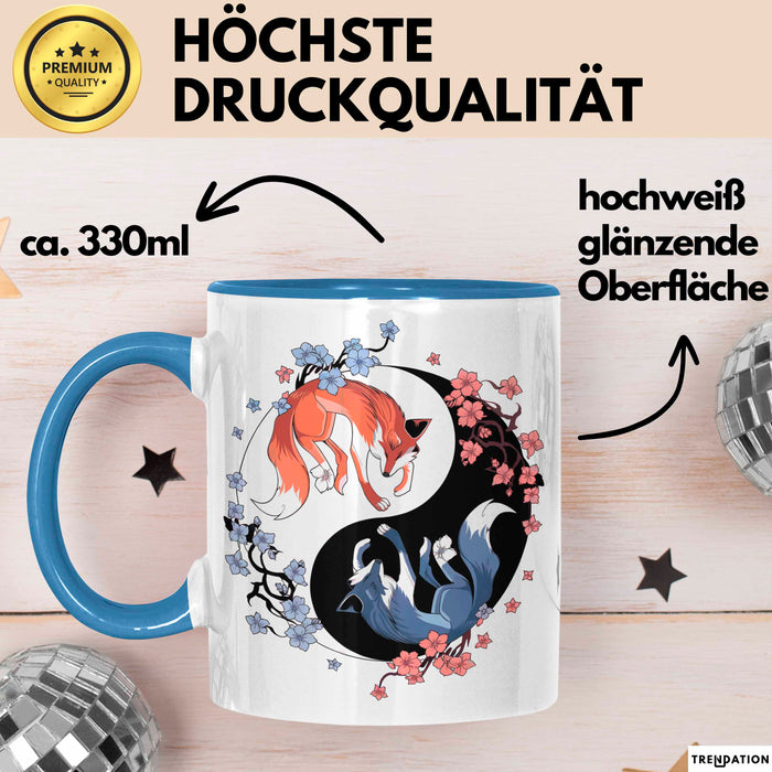 Fuchs Tierliebhaber Tasse Geschenk Lustige Geschenkidee Spruch Japanischer Kitsune Fuchs Blau Trendation