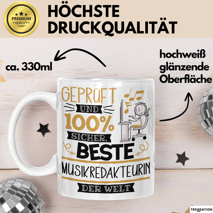 Beste Musikredakteurin Der Welt Tasse Geschenk für Eine Musikredakteurin Geprüft Und Sicher Geschenkidee Geburtstag Weihnachten Weiß Trendation