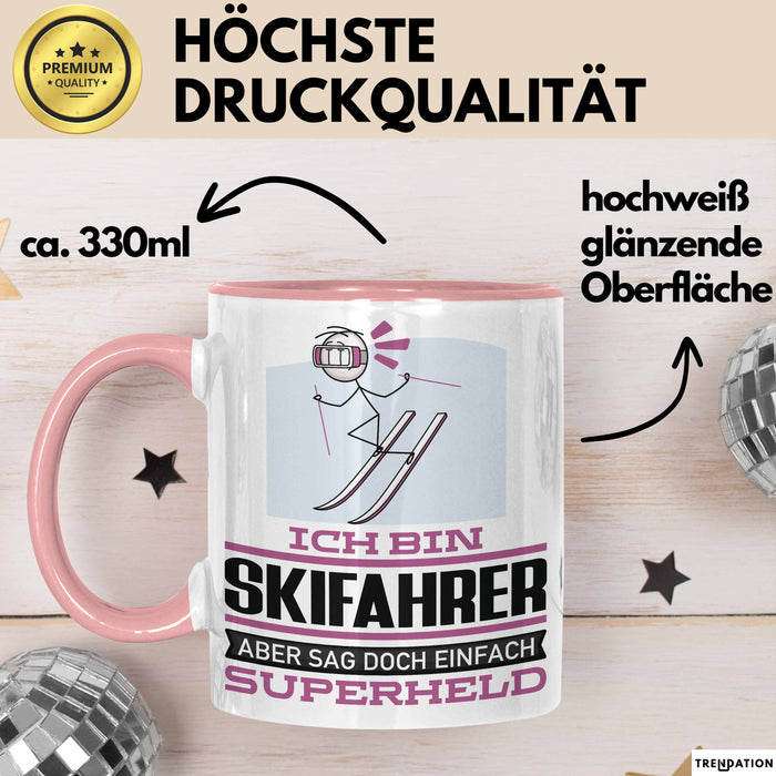 Skifahrer Geschenk Tasse Ich Bin Skifahrer Aber Sag Doch Einfach Superheld Lustige Geschenkdiee für Skifahrer Kaffee-Becher Rosa Trendation