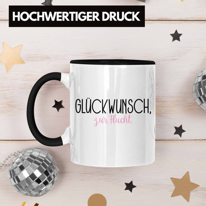 Trendation - Jobwechsel Tasse Geschenk Kollegin Kollege Lustig Abschiedsgeschenk Sprüche - Glückwunsch Zur Flucht Abschied Schwarz Trendation