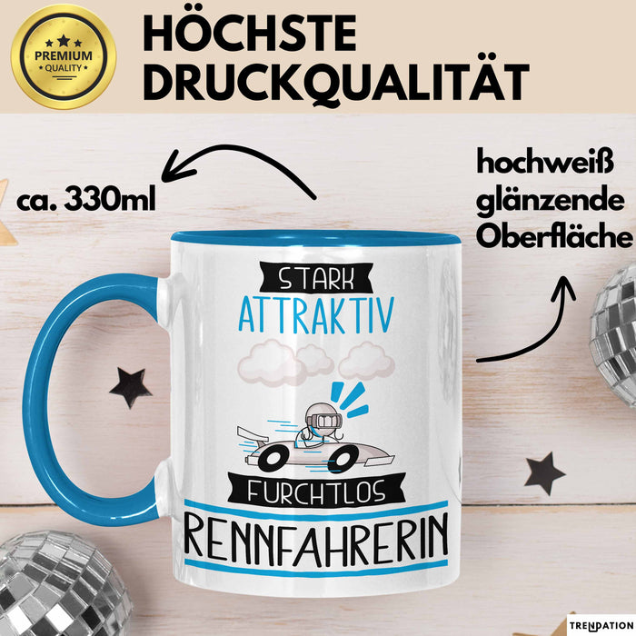 Rennfahrerin Tasse Geschenk Becher Stark Attraktiv Furchtlos Rennfahrerin Lustige Geschenkidee Blau Trendation