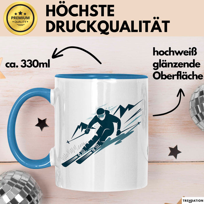 Skifahrer Tasse Geschenkidee für Schneepisten Fans Blau Trendation