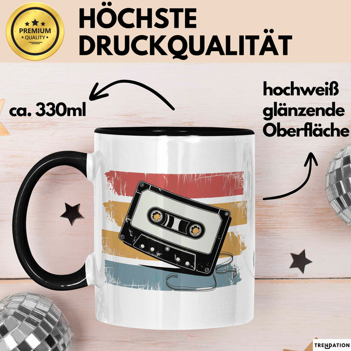 Retro Vintage Kassette Tasse Geschenk Lustige Geschenkidee Spruch Schwarz Trendation