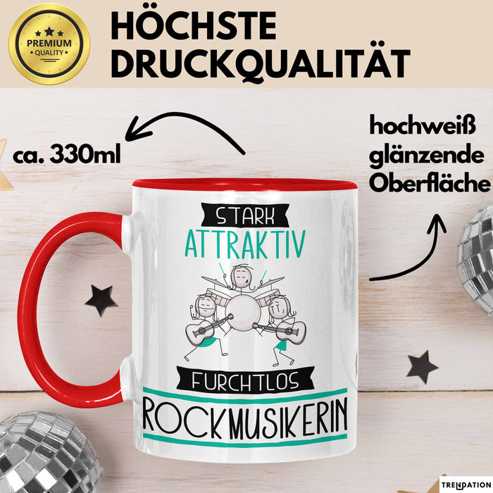 Rockmusikerin Tasse Geschenk Becher Stark Attraktiv Furchtlos Rockmusikerin Lustige Geschenkidee Rot Trendation