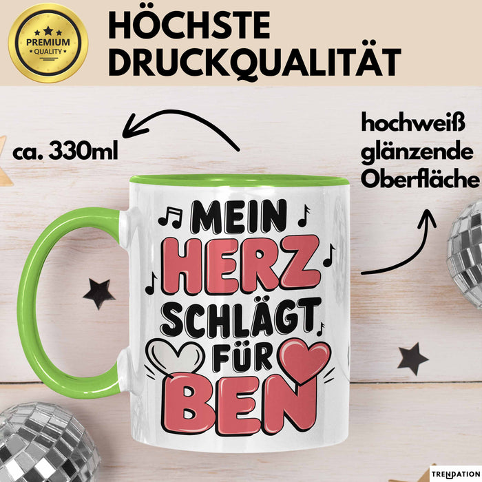 Romantische Liebe Tasse Geschenk Lustige Geschenkidee Spruch Mein Herz Schlägt Für Ben Grün Trendation