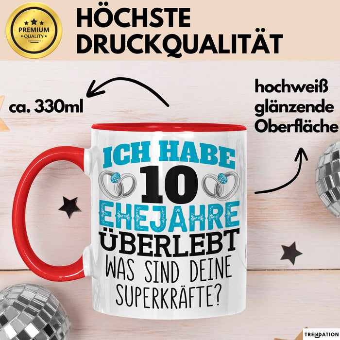 Rosenhochzeit Tasse Geschenk 10 Jahre Verheirtatet Geschenkidee Ehemann Ehefrau Becher Rot Trendation