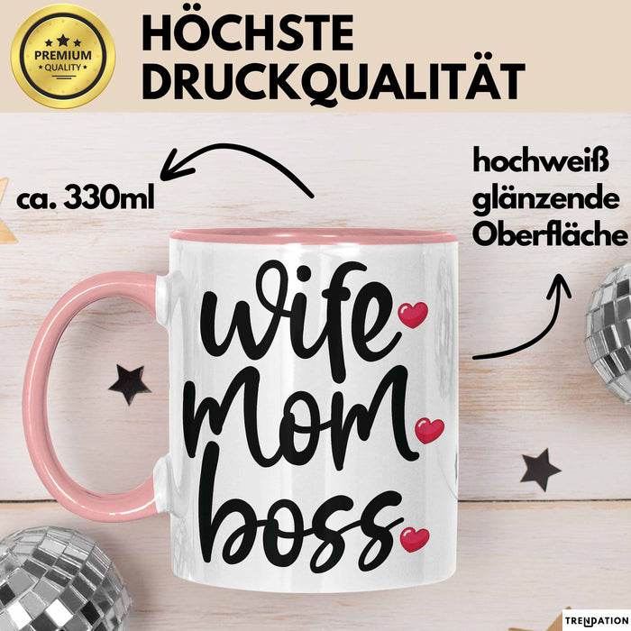 Tasse Wife Mom Boss Geschenkidee für Mütter und Ehefrauen Rosa Trendation