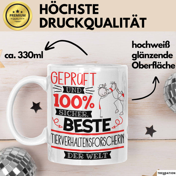 Beste Tierverhaltensforscherin Der Welt Tasse Geschenk für Eine Tierverhaltensforscherin Geprüft Und Sicher Geschenkidee Geburtstag Weihnachten Weiß Trendation