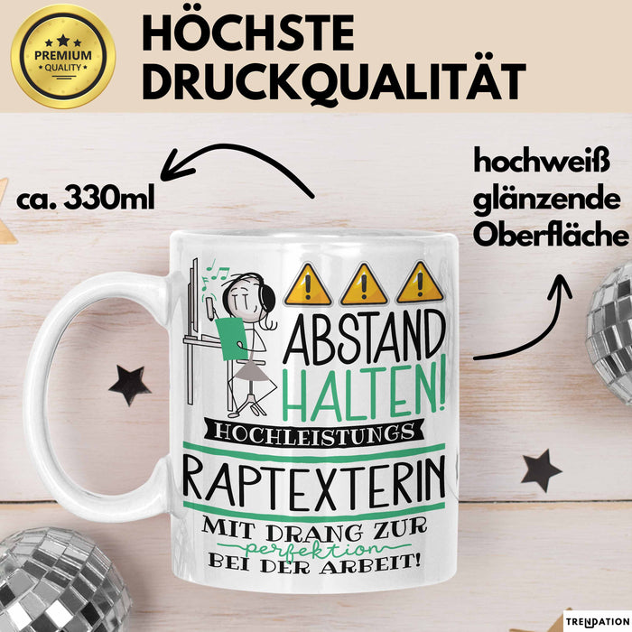 Raptexterin Tasse Geschenk Lustig Abstand Halten Hochleistungs-Raptexterin Mit Drang Zur Perfektion Bei Der Arbeit Weiß Trendation